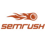 SEMrush logo with a flaming comet icon and stylized text on a white background