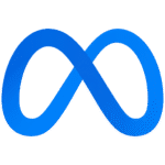 Meta logo in blue infinity loop shape on white background
